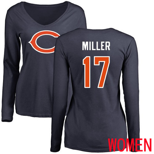 Chicago Bears Navy Blue Women Anthony Miller Name and Number Logo NFL Football #17 Long Sleeve T Shirt
